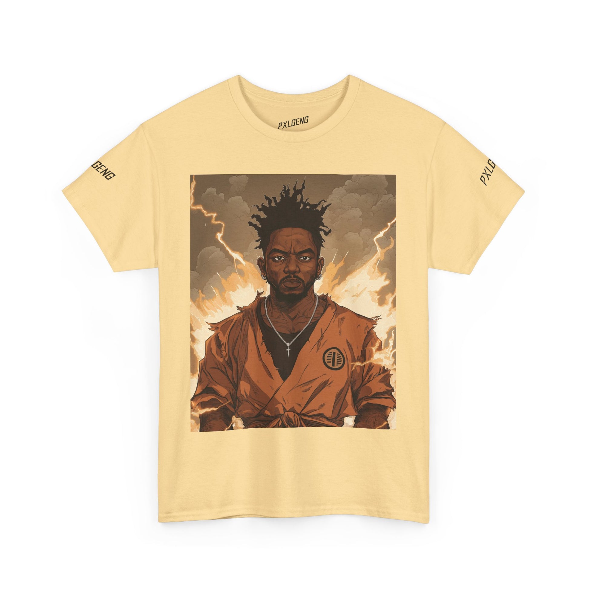 Super Saiyan Kendrick Tee featuring bold anime-inspired design by PXLGENG